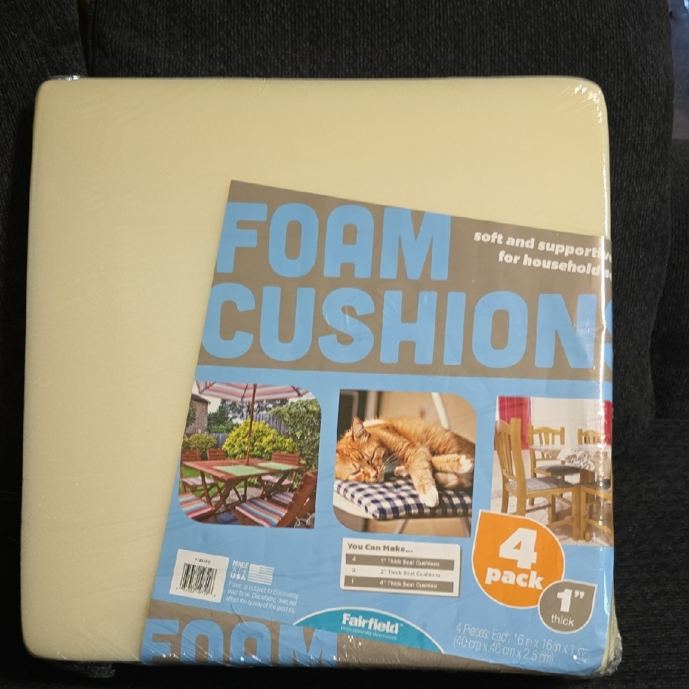 Fairfield World NEW 16 X 16 X 1 Foam Cushions 4 Pack Soft Supportive DIY Crafts